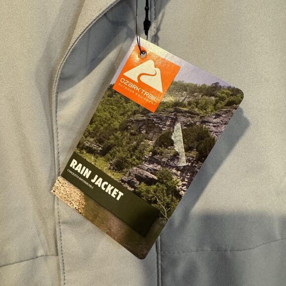Ozark Trail Rain Jacket XL Men's Grey Water Wind Resistant Hooded Pockets Vented - Picture 7 of 9